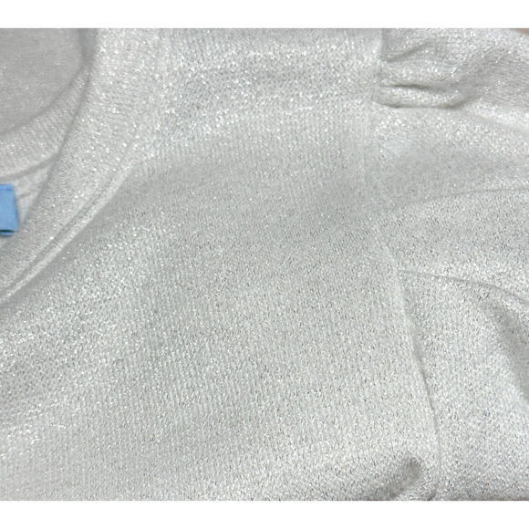 CeCe Silver Sparkle Off White Puff Sleeve Sweater Medium Holiday - Picture 5 of 6